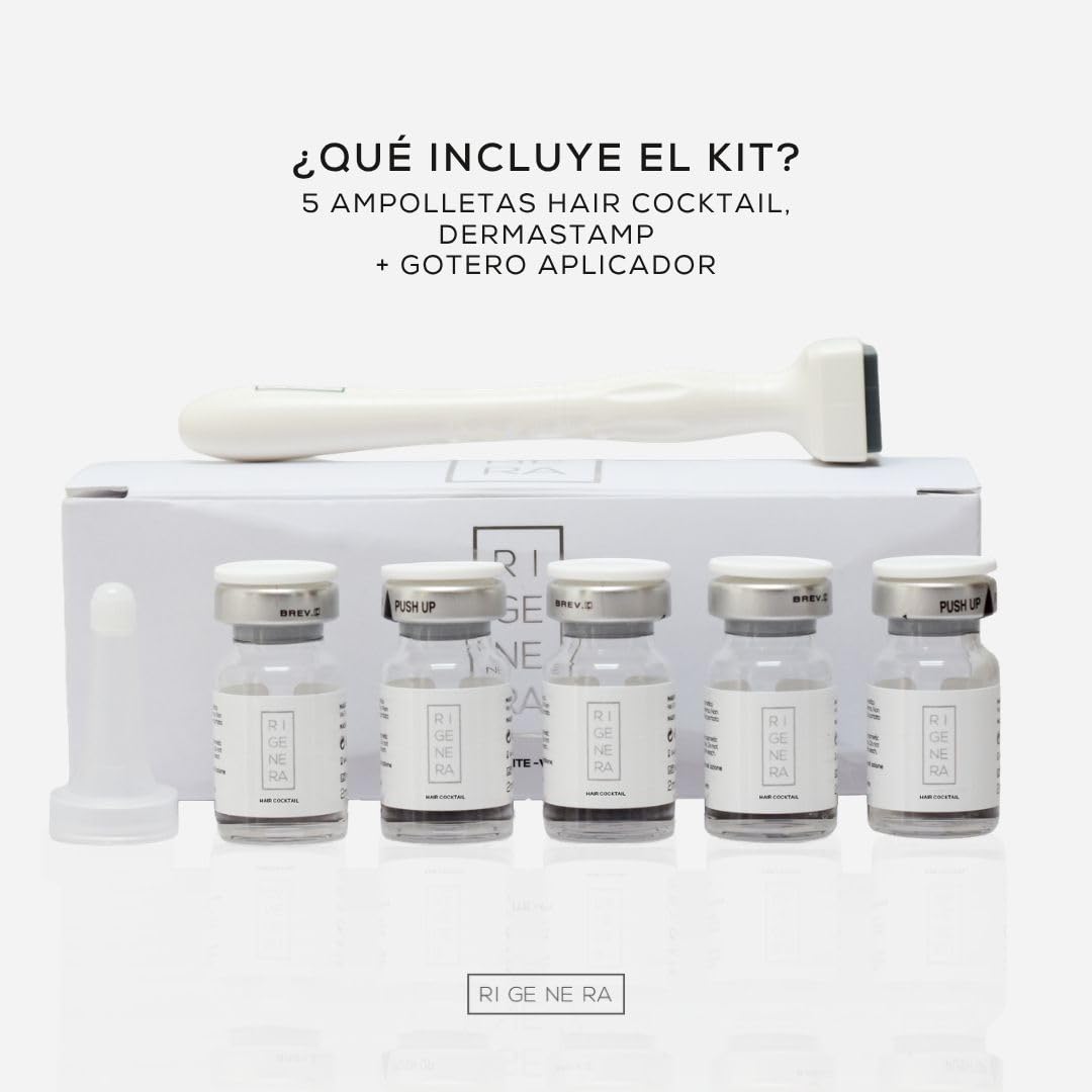 Tratamiento Reestructurante Rigenera Hair Cocktail Cabello y Barba con Vitamínico B, Retinol y Niacinamida con Dermastamp Titanium 0.3mm Solución Estimulante y Fortalecedora