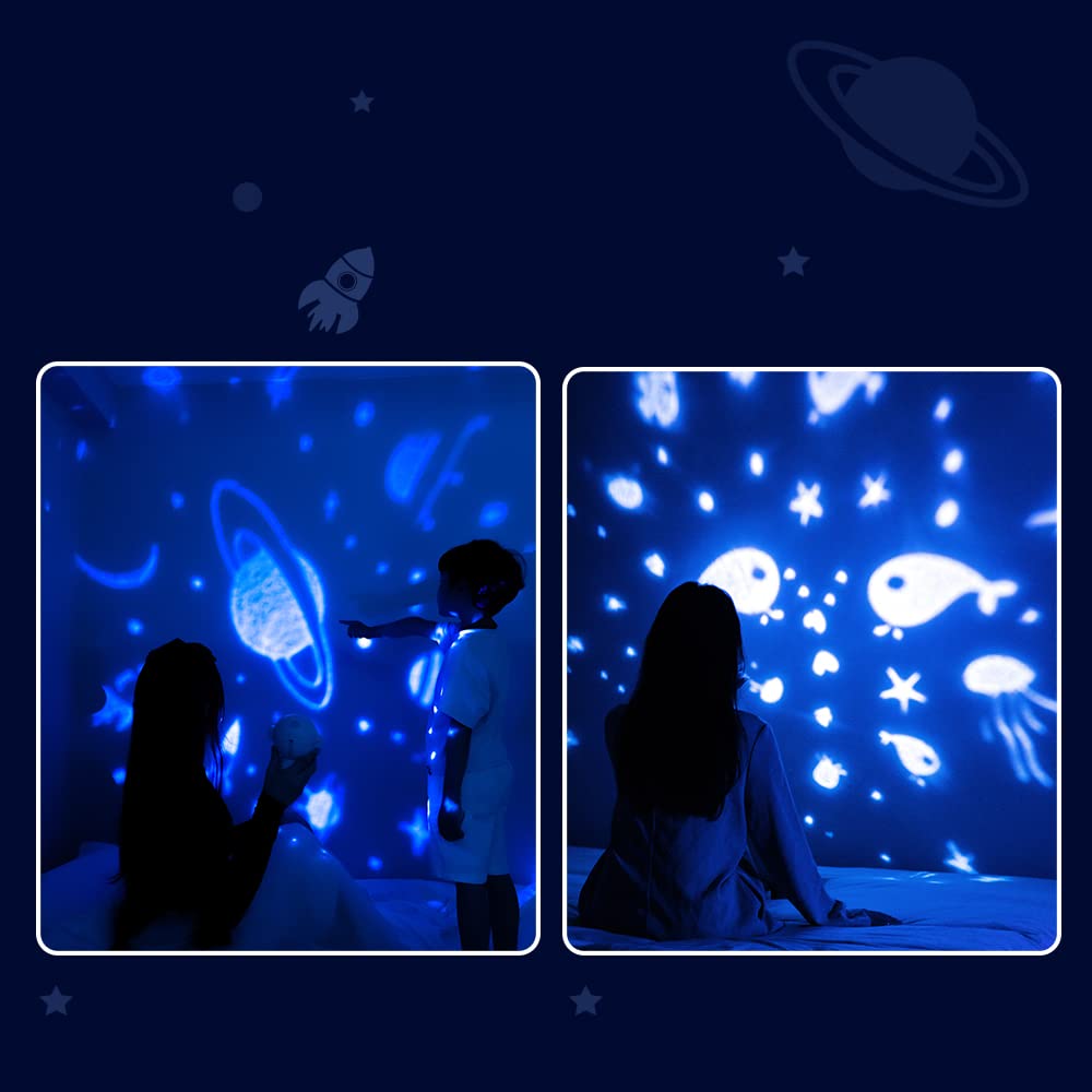 Fuwu, astronauta proyector de galaxias y estrellas, 3 filminas diferentes para proyectar con sonido incluida, lampara proyector de estrellas. (Proyector Rosa)