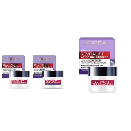L'Oreal Paris Kit revitalift cuidado facial: crema de dia y crema de noche + Crema hidratante anti-líneas de expresion Revitalift Ácido Hialurónico Día de L'Oréal Paris, 50 ml