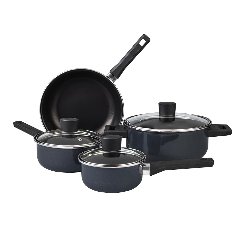 Cinsa Batería de Cocina San Miguel 7 piezas, peltre pesado con antiadherente, tapas de vidrio templado, estufa de inducción, Azul Marino (San Miguel)