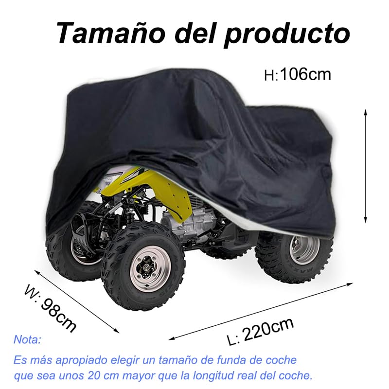 Cubierta de ATV Funda para Cubierta, ATV Protección Impermeable al Aire Libre, Cubierta Cuádruple Prueba de Viento para Polaris Sportsman Yamaha 220 * 98 * 106CM (Negro, XXL)