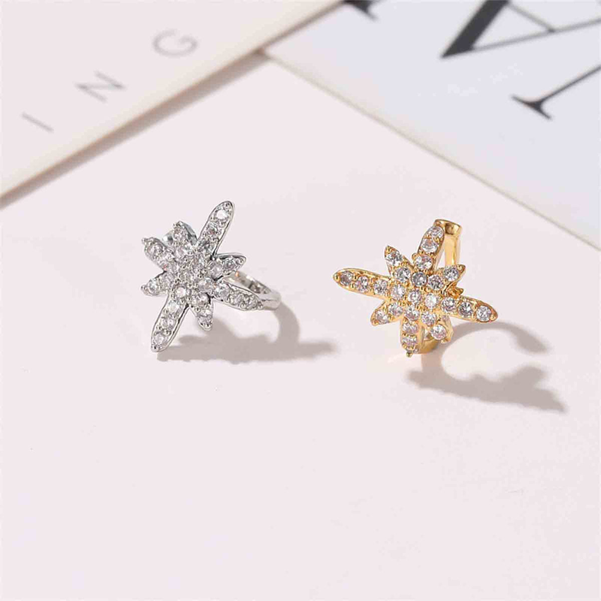 Yheakne Boho Northstar - Pendientes de plata con diseño de estrella pavimentada para cartílago, pendientes pequeños sin perforar, joyería para mujeres y niñas (plata)