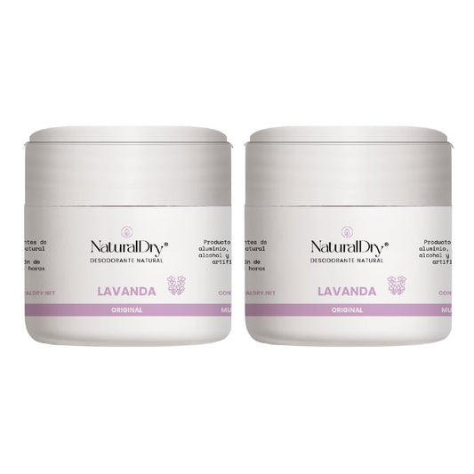 NaturalDry - Desodorante Mujer sin aluminio - Sin Parabenos - No obstruye los poros - Hidrata tu piel - Elimina el mal olor -permite la transpiración - Olor agradable a Lavanda - En tarro (2 unidades)