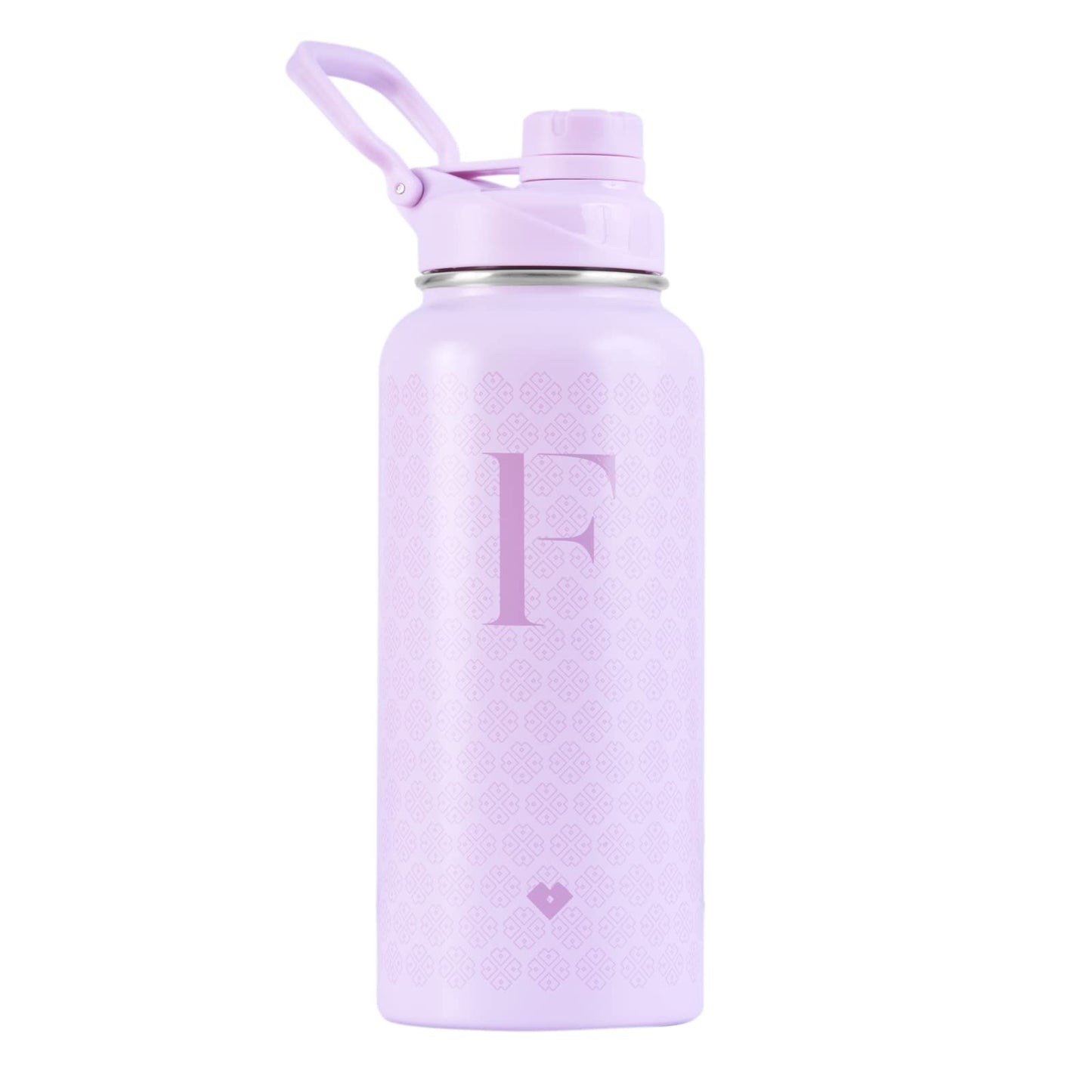 LuckyLy Termo de Acero Inoxidable con Iniciales 1 Litro, Doble Aislamiento Térmico y Tapa Hermética Antigoteo, Botella de Agua Motivacional ideal como Regalos para Mujer y Mamá – Modelo Terry, Letra F