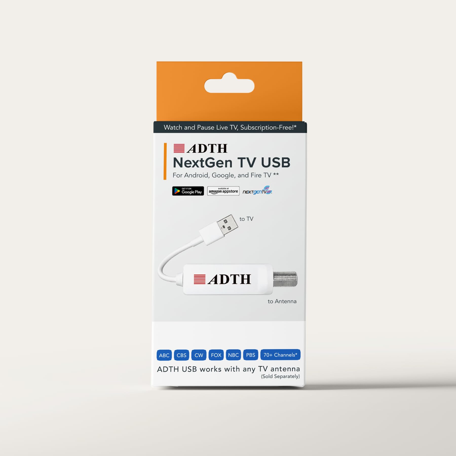 ADTH NextGen Sintonizador USB para TV, ATSC 3.0 + ATSC 1.0 Receptor OTA para Android TV/Google TV/Fire TV, soporte cifrado ATSC 3.0 (se requiere Internet), requiere audio Dolby AC-4