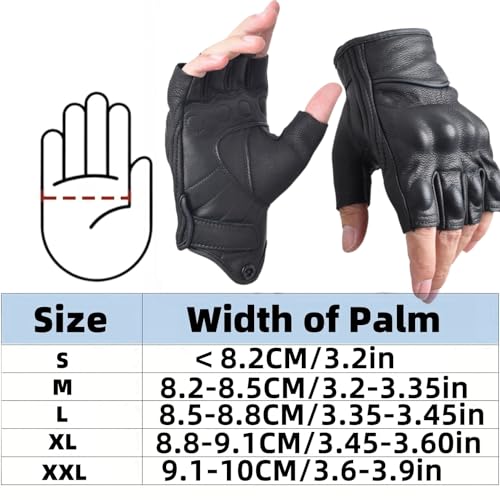 Guantes de Motocicleta Guantes de Cuero de conducción de Motor de Medio Dedo para los Hombres Guantes sin Dedos (Medium)