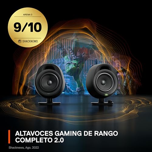 SteelSeries Arena 3 2.0 - Altavoces para Juegos de computadora - Audio inmersivo, Controles en el Altavoz, Controladores de 4 Pulgadas - con Cable y Bluetooth - PC, Mac, móvil