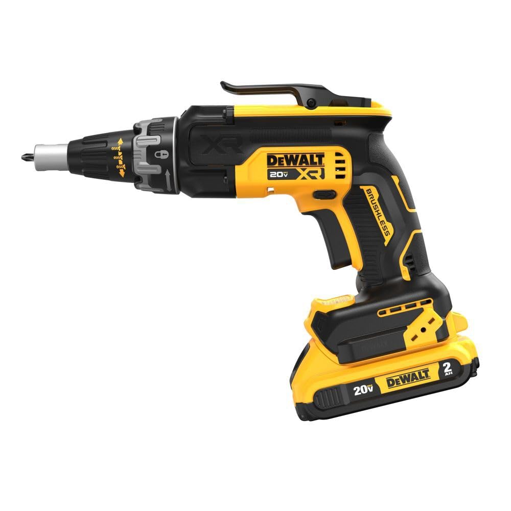 DEWALT - Destornillador para paneles de yeso máximo de 20 V con (2) baterías de 2 Ah y cargador (DCF630D2)