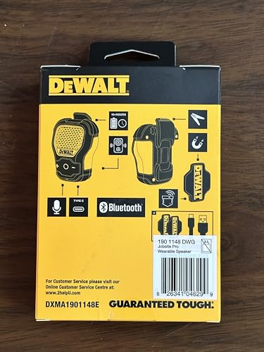 Dewalt - Altavoz Portátil Bluetooth - Altavoz inalámbrico Bluetooth con Clip magnético - Altavoz portátil Jobsite Pro Resistente al Agua - Micrófono Incorporado para música y Llamadas con Manos Libres