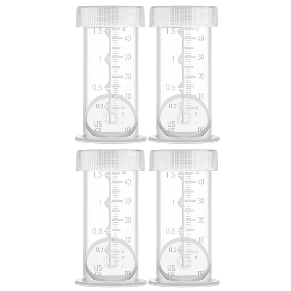 Recipiente Maymom de 1.5 oz diseñado para el almacenamiento de calostro y leche; tapas a prueba de fugas, para almacenamiento de leche materna en congelador o refrigerador, fabricado sin BPA; 4 piezas por paquete.