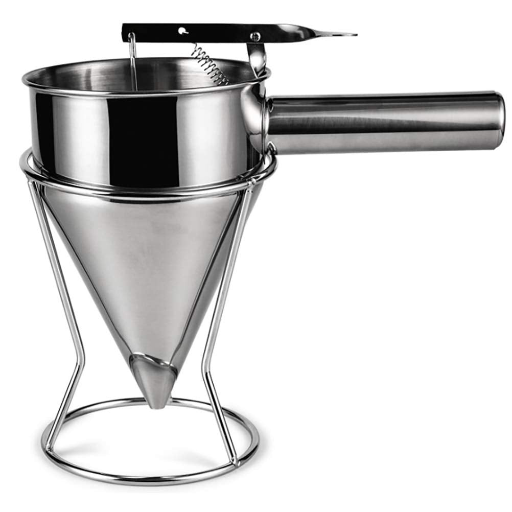 Henoot Embudo de pistón de acero inoxidable con soporte, dispensador de masa, crema de salsa, embudo dosificador, para cocinas principales, panadería, uso