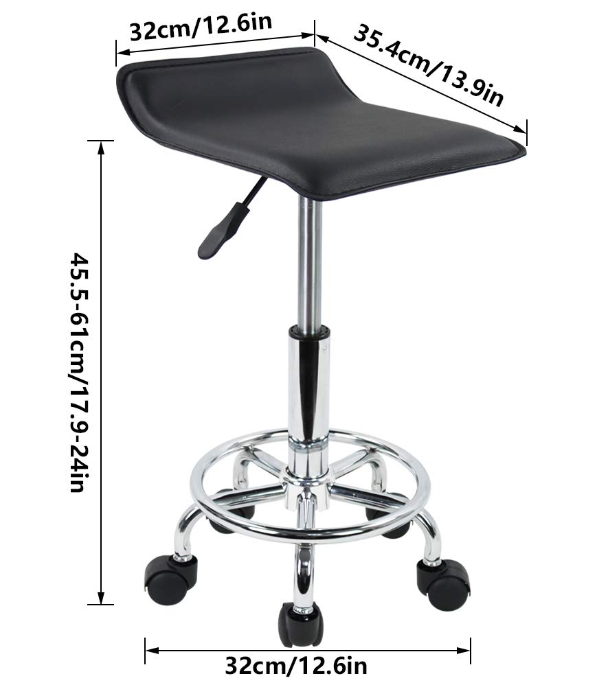 KKTONER Taburete Giratorio en Altura Ajustable para SPA Dibujo Tatuaje Trabajo Oficina de Bancos con Ruedas (Negro)