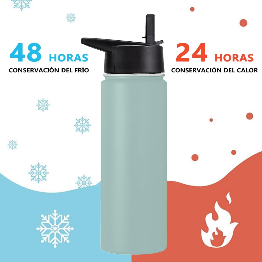 Free Wolf Termo de Acero Inoxidable 26OZ, A Prueba de Fugas Con 3 Tapas y Asa, Doble Aislamiento Térmico para 24 Horas de Frío y 12 Horas de Calor