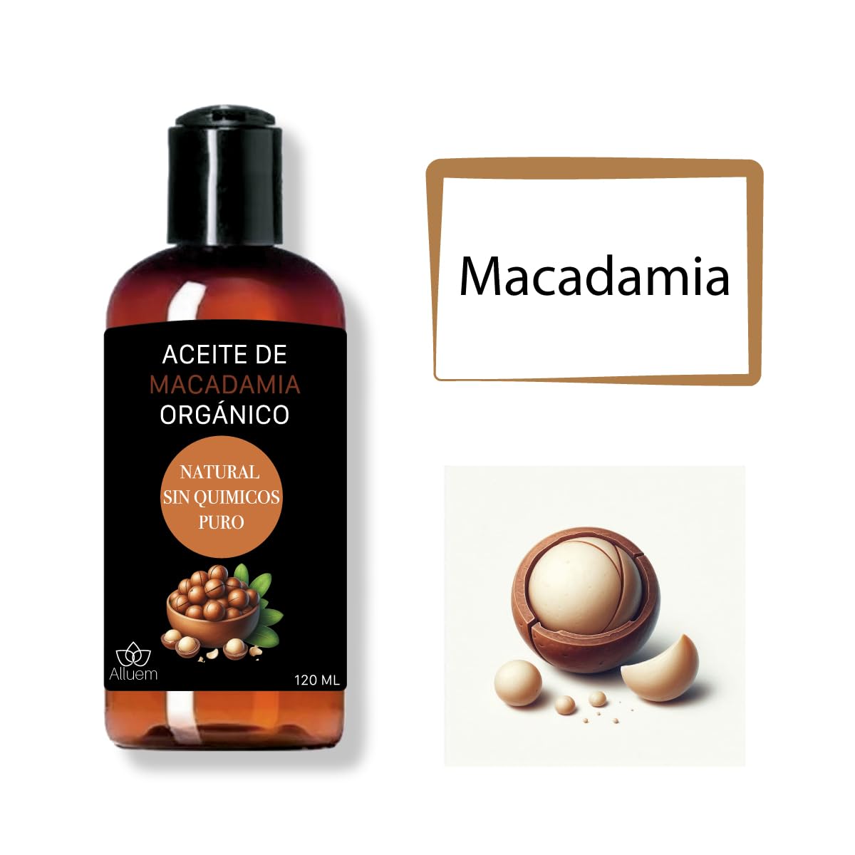 Aceite de Macadamia Orgánico para Nutrir Piel y Cabello Seco - Envío Gratis - Vegano y Sostenible