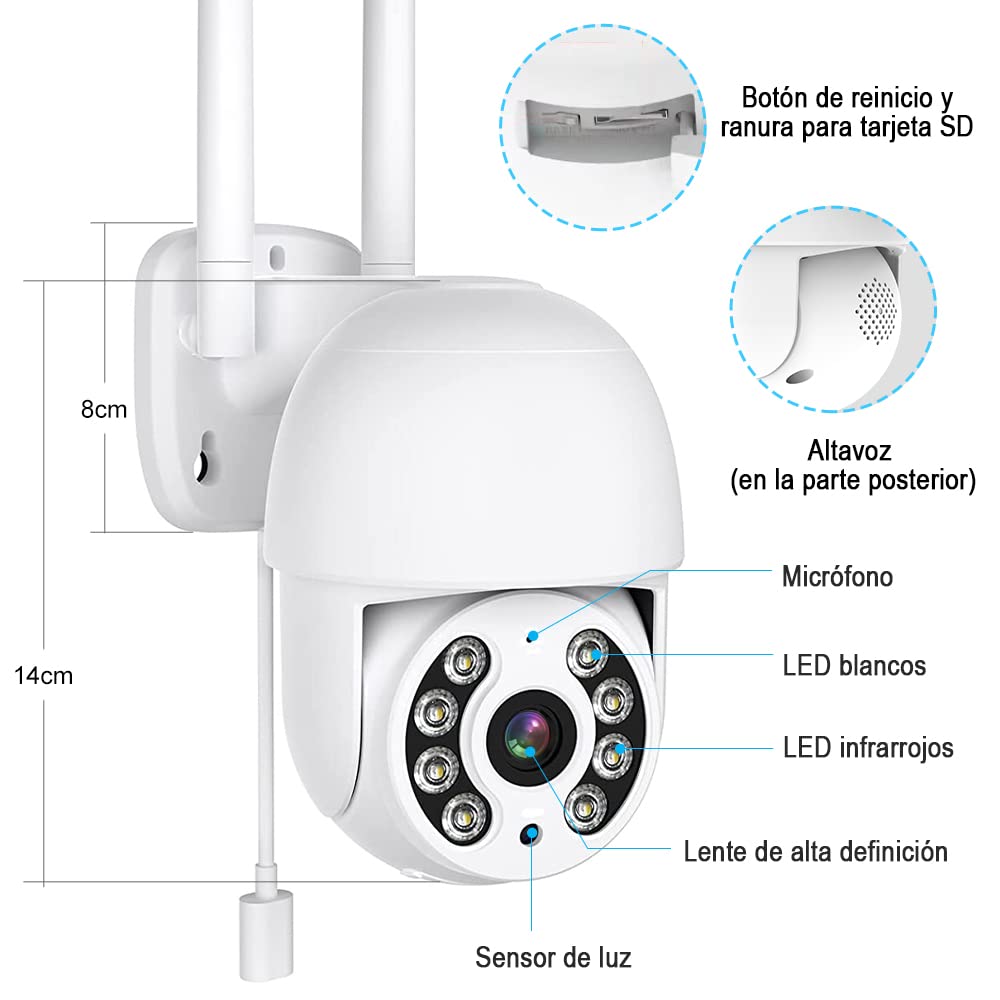 Cámara de Seguridad Exterior EASYTAO C05 Blanca 2MP 360 Grados WiFi con Visión Nocturna y Audio Bidireccional