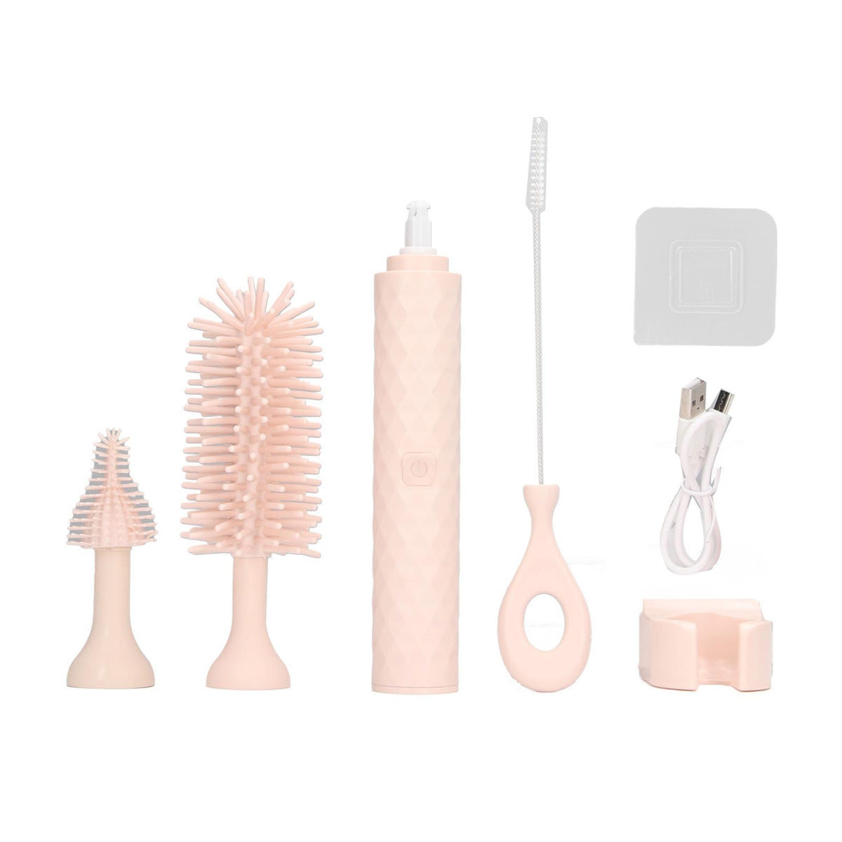 Juego de Cepillos para Limpieza de Biberones, Cerdas Giratorias de Silicona, Cepillo de Paja, 2 Velocidades, Limpiador de Cepillos para Biberones Seguro, Eléctrico Eficiente para el Hogar (Rosa)