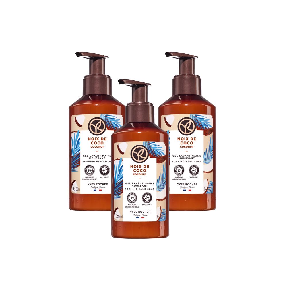 Yves Rocher | Kit Jabón para Manos con Aroma a Coco | Gel sin Sulfatos | Todas las pieles | Fórmula Vegana| 3 unidades | 190 ml c/u