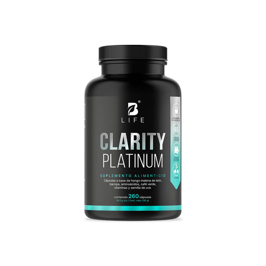 B Life Nootropico Clarity Platinum | 260 Cápsulas | Ingredientes naturales: Hongo Melena de León, Bacopa, Tirosina, Café Verde | Clarity Platinum.