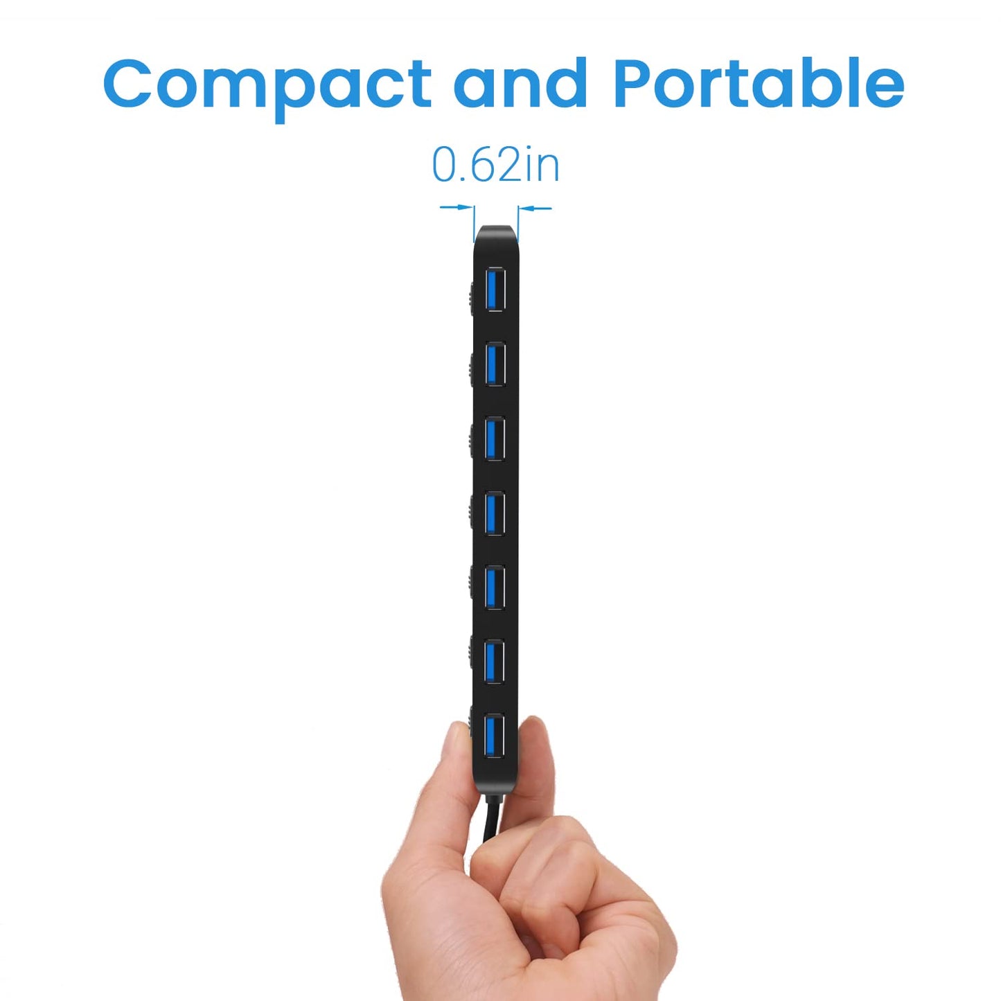 atolla Hub USB 3.0, 7 Puertos Multi USB 3.0 SuperSpeed 5Gbs, Adaptador USB con 7 Interruptores e Indicadores Individuales Compatible con Windows, Mac OS, Linux y Otros Sistemas operativos
