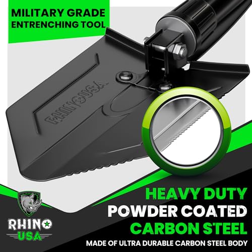Pala Plegable Rhino USA Verde Militar Multiusos de Acero Carbono para Camping, Jardinería y Supervivencia