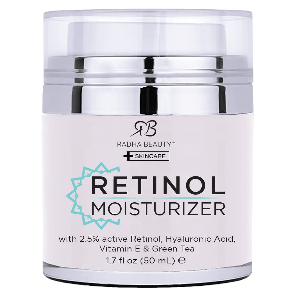 Radha Beauty Retinol Moisturizer Miracle Cream for Face - with Retinol, Hyaluronic Acid, Vitamin E and Green Tea. Best Night and Day Moisturizing Cream 1.7 fl oz.