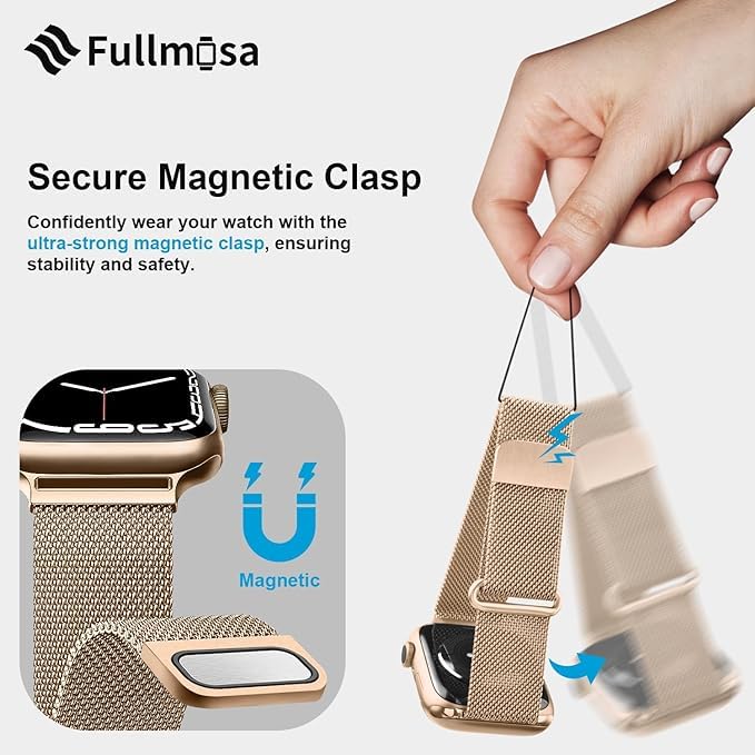 Fullmosa Correa Magnética Compatible con Apple Watch 42mm 41mm 40mm 38mm,Pulseras de Repuesto de Acero Inoxidable Milanese Loop para iWatch Ultra 2/1 Series 10 9 8 7 6 5 4 3 2 1 SE，Oro Rosa