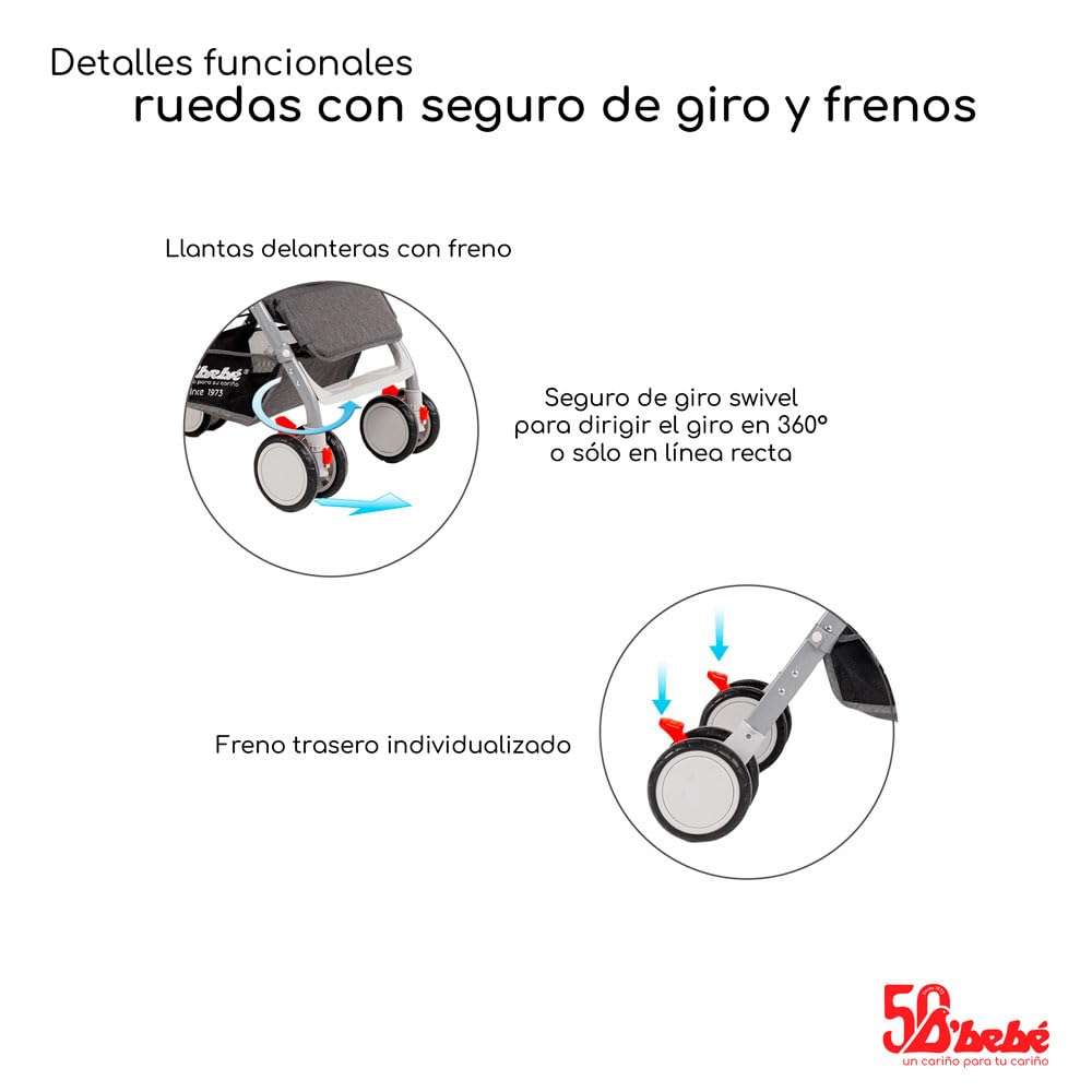D´Bebé Carriola Baby BM Gris -Manubrio ajustable a 2 posiciones: posicion general y reversible -Respaldo con 3 posiciones