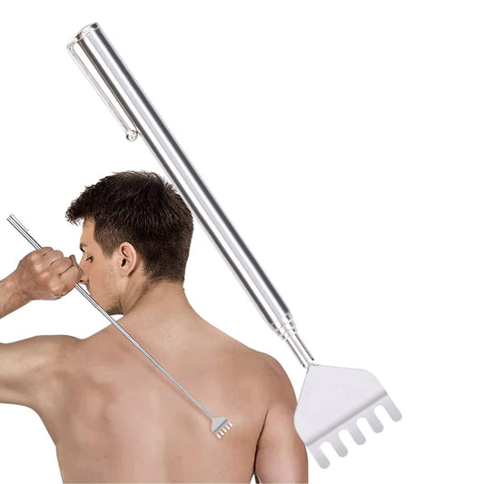 Manita Rascadora Extensible Mano De Metal Para Rascar 1pz Rascador de espalda de acero inoxidable con mango telescópico para guardarlo y llevarlo a todos lados. Manita para espalda.