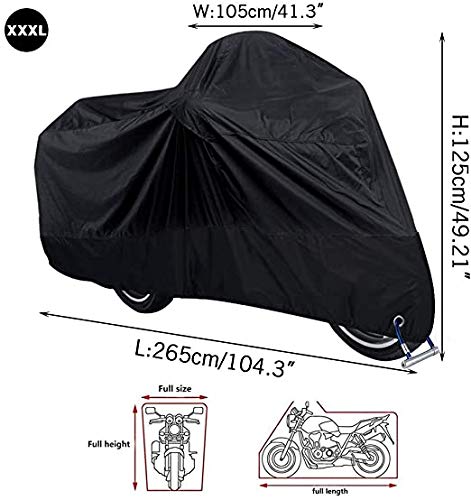 Funda para Motocicleta Impermeable protector 190T - Polvo, lluvia, escombros y cubierta resistente al agua con protección UV(XXXL)