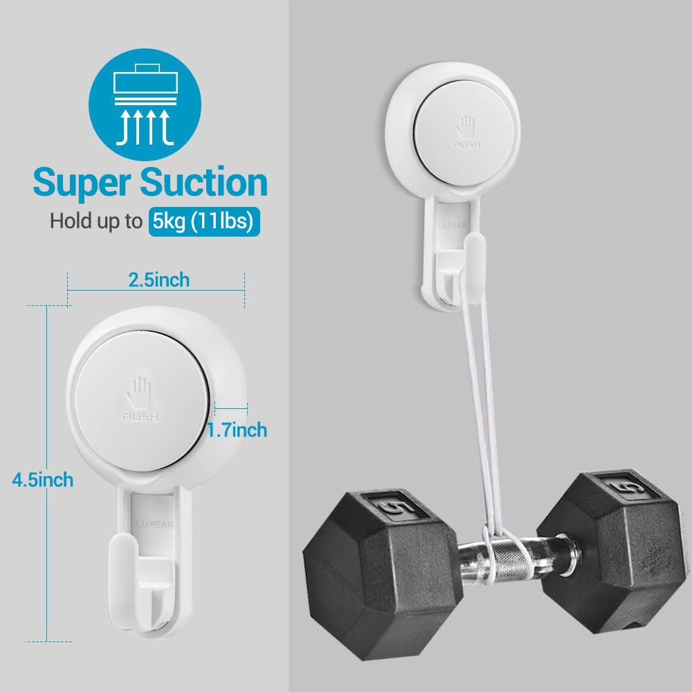 Luxear Ganchos Adhesivos para Pared Reutilizables, Ganchos de Succión para Baño de Hasta 5 kg de Carga Impermeable, Soporte de Succión para Pared para Cocina, Baño, Puerta y Ventana - 4 Pack