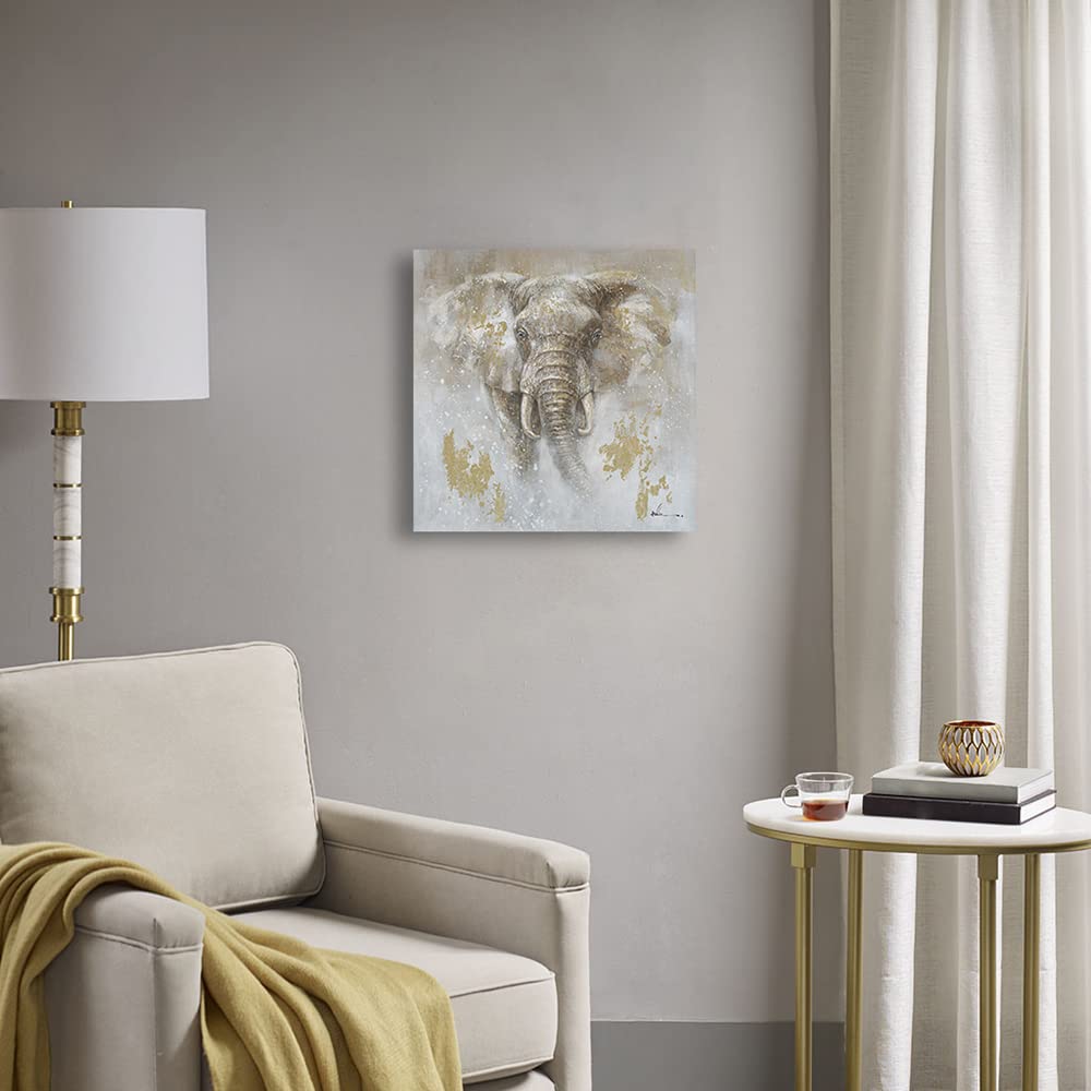 lona decorativo de pared con diseño de elefante para habitación de niños, guardería, decoración de pared (panel de 24 x 24 x 1 panel, hoja dorada)