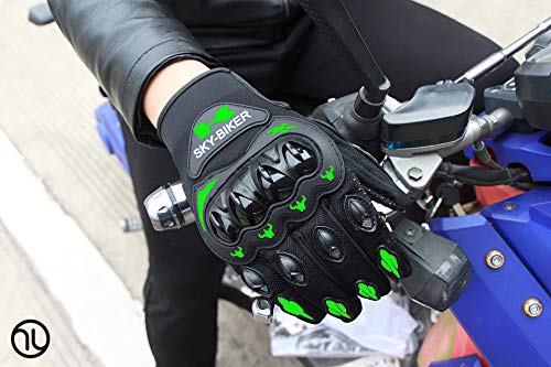 hanylish Guantes para Motociclista, Antideslizante, Cómodos y Ligeros para Hombre y Mujer, Protección Completa con Sensores Táctiles, Accesorios para Moto, Bicicleta y Senderismo (Negro - Verde, M)