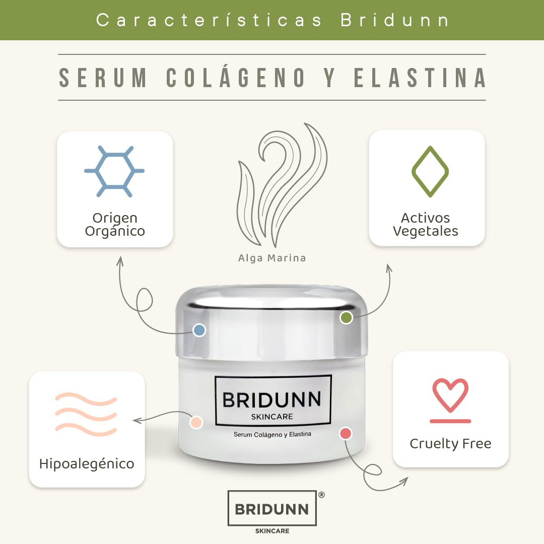 Crema Facial Intensiva Reafirmante para Piel Madura – Reparadora Reducción de Arrugas con Colágeno Marino y Elastina para una Piel Más Joven y Firme. Ingredientes Naturales de Origen Vegetal Bridunn