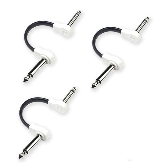 M MAKA Flat Low Profile Guitar Patch Cable 4 inch for Effects Pedals, 1/4 inch Right-Angle, White, 3-Pack