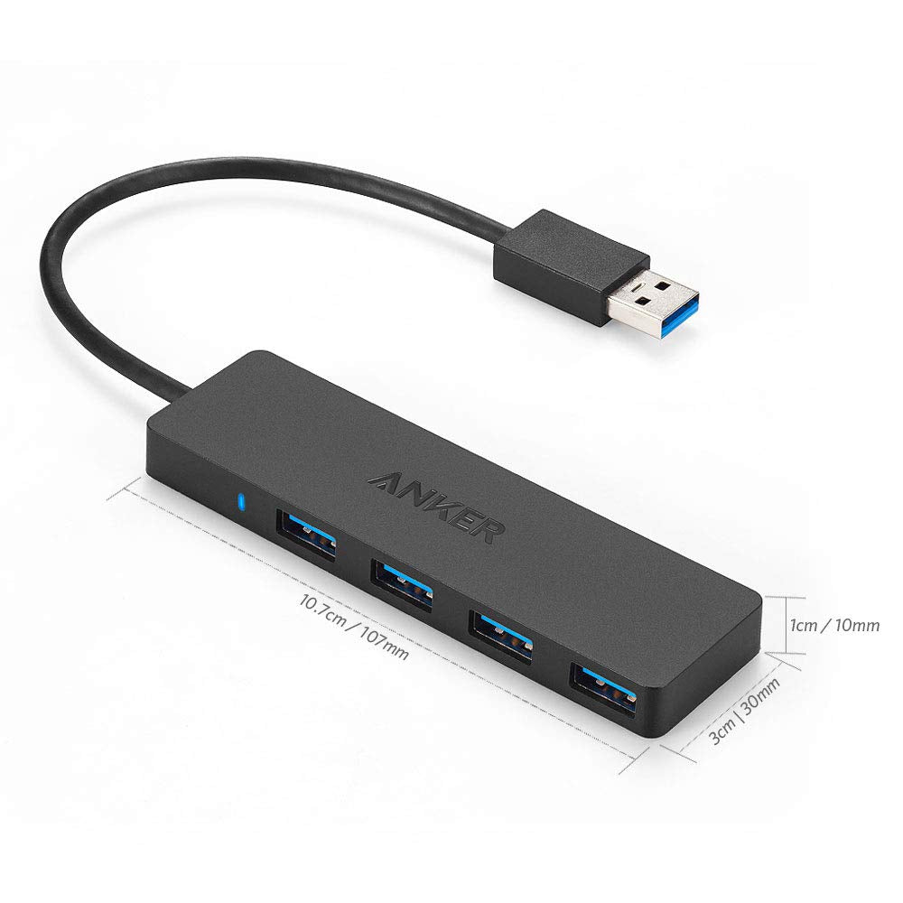 Hub USB 3.0 de 4 Puertos Anker Ultra Slim con Cable de 2 Pies para MacBook, Mac Pro, Mac Mini, iMac, Surface Pro, XPS, PC, Flash Drive y HDD Móvil