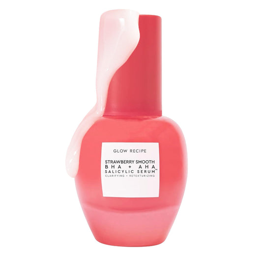 Glow Recipe Strawberry Smooth BHA + AHA Salicylic Acid Serum - Gentle Exfoliating Serum & Pore Minimizer Made with Mandelic, Azelaic Acid + Hyaluronic Acid - Clarifying & Calming Vegan Skincare (30ml)