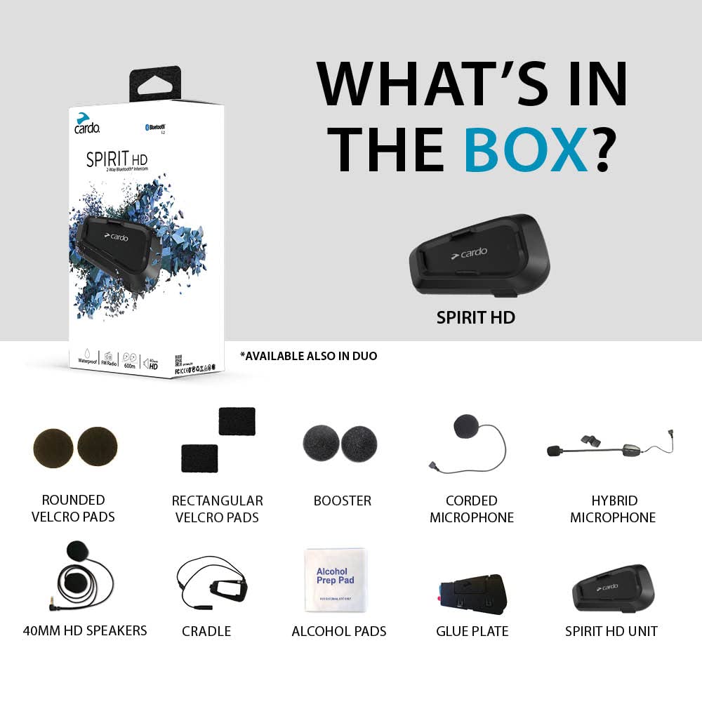 Auriculares Bluetooth Cardo Spirit HD Negro de Comunicación para Motocicleta