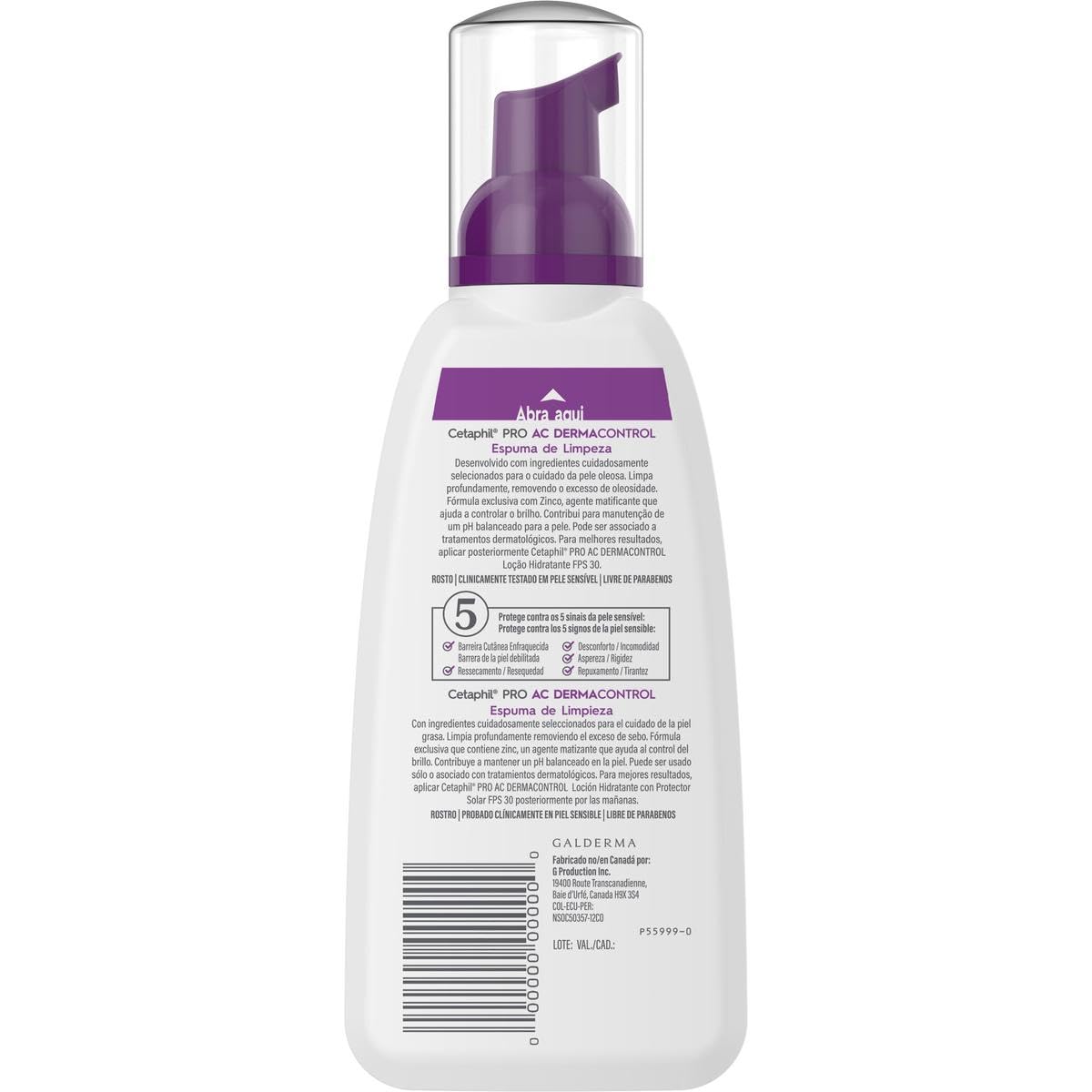 CETAPHIL PRO AC Dermacontrol 1 pz 236 ml Reduce los Niveles de Sebo Recomendada por Dermatólogos para Piel Sensible (Empaques diferentes)