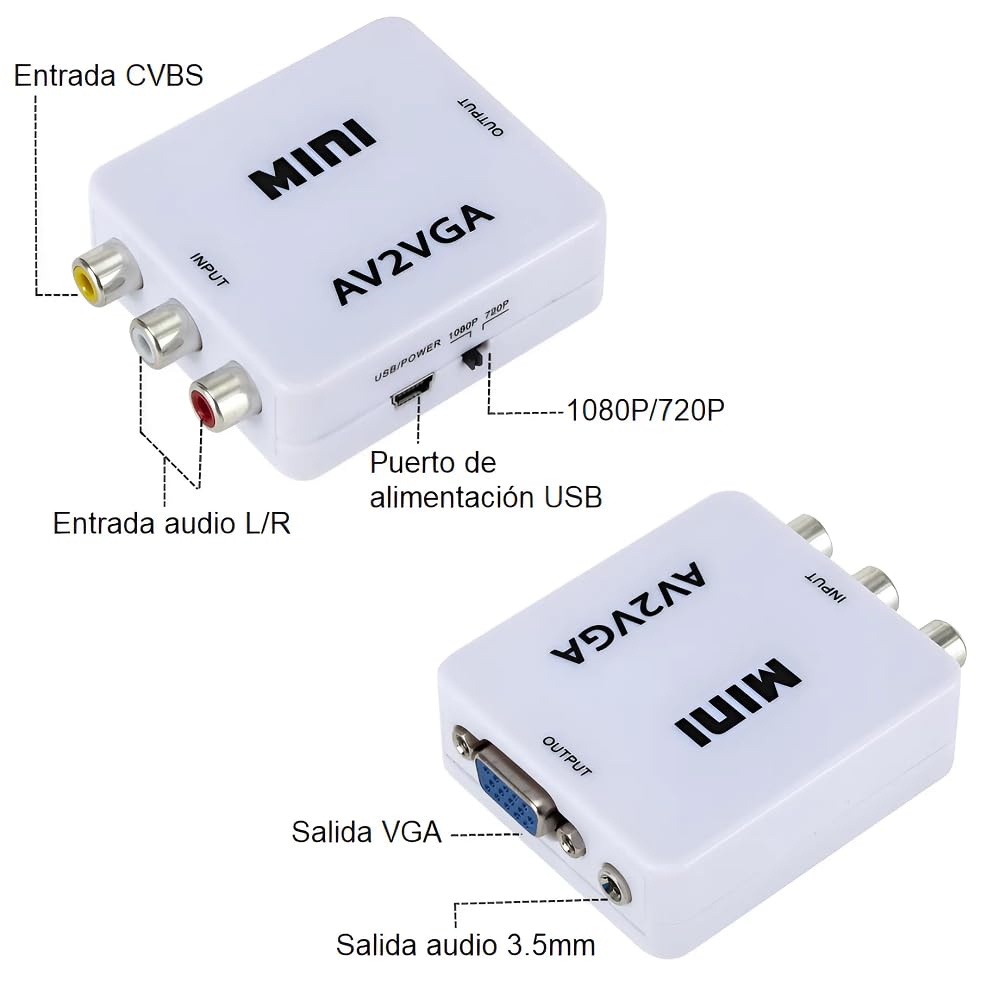 Adaptador RCA AV a VGA, Convertidor RCA AV a VGA