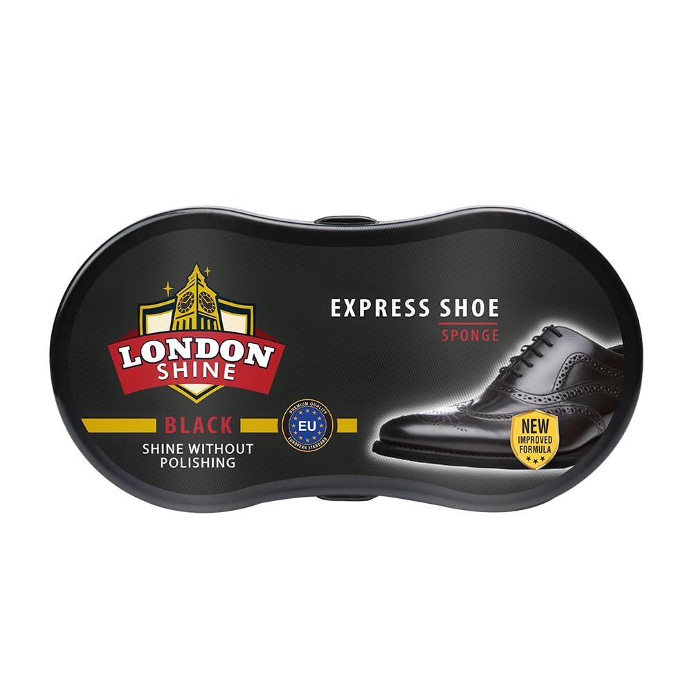 Express Shoe Shine Sponge | Instant Shoe Shiner | Cuidado de zapatos de piel, botas y accesorios de piel | Producto de cuidado de piel de primera calidad. Brillo de zapatos sin pulir., Negro -, 60
