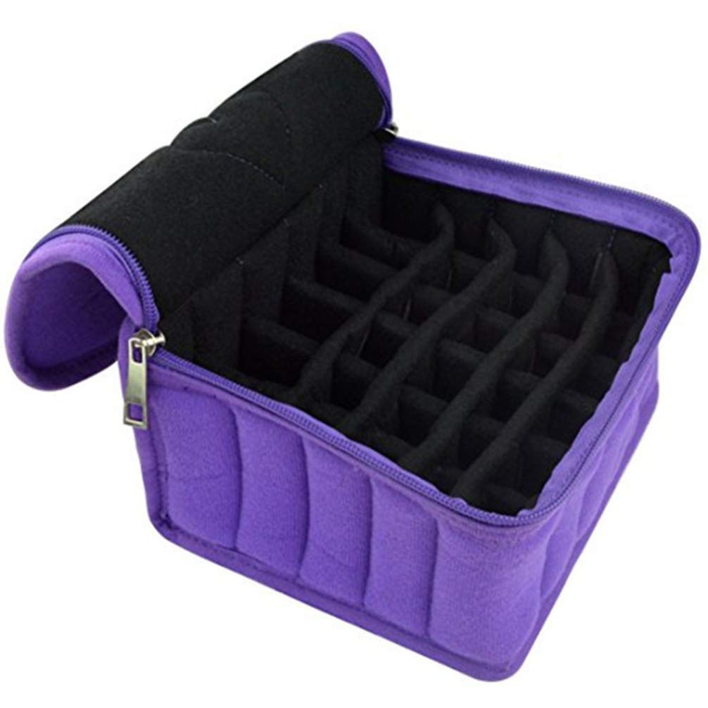 Healifty - Organizador de bolsa de transporte de aceite esencial de 30 rejillas para 30 botellas, soporte de viaje morado para aceites esenciales y botellas de cosméticos, 19 x 16 x 8 cm