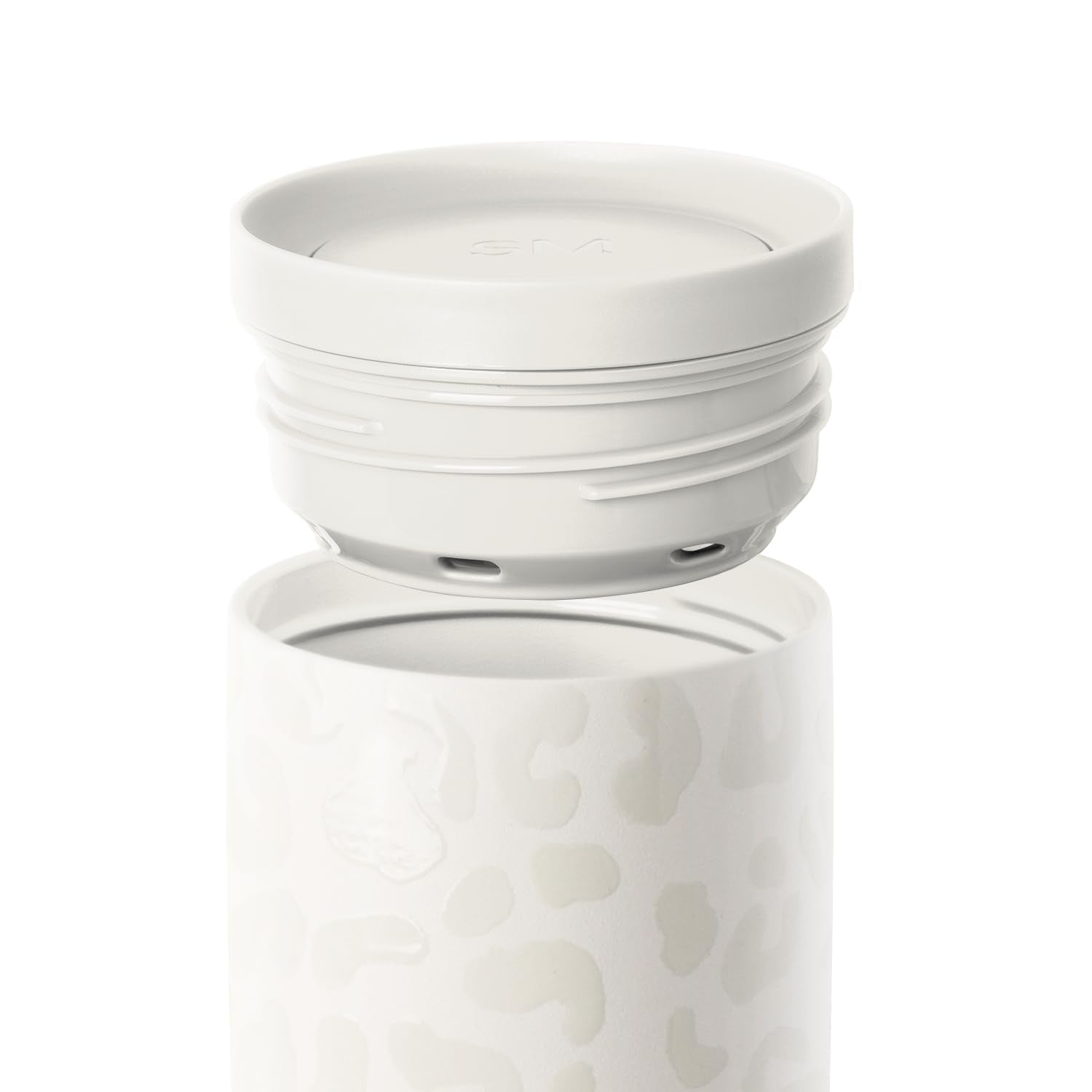 Taza de Café para Viaje Simple Modern Cream Leopard con Tapa 360 y Revestimiento de Cerámica para Mujer y Hombre