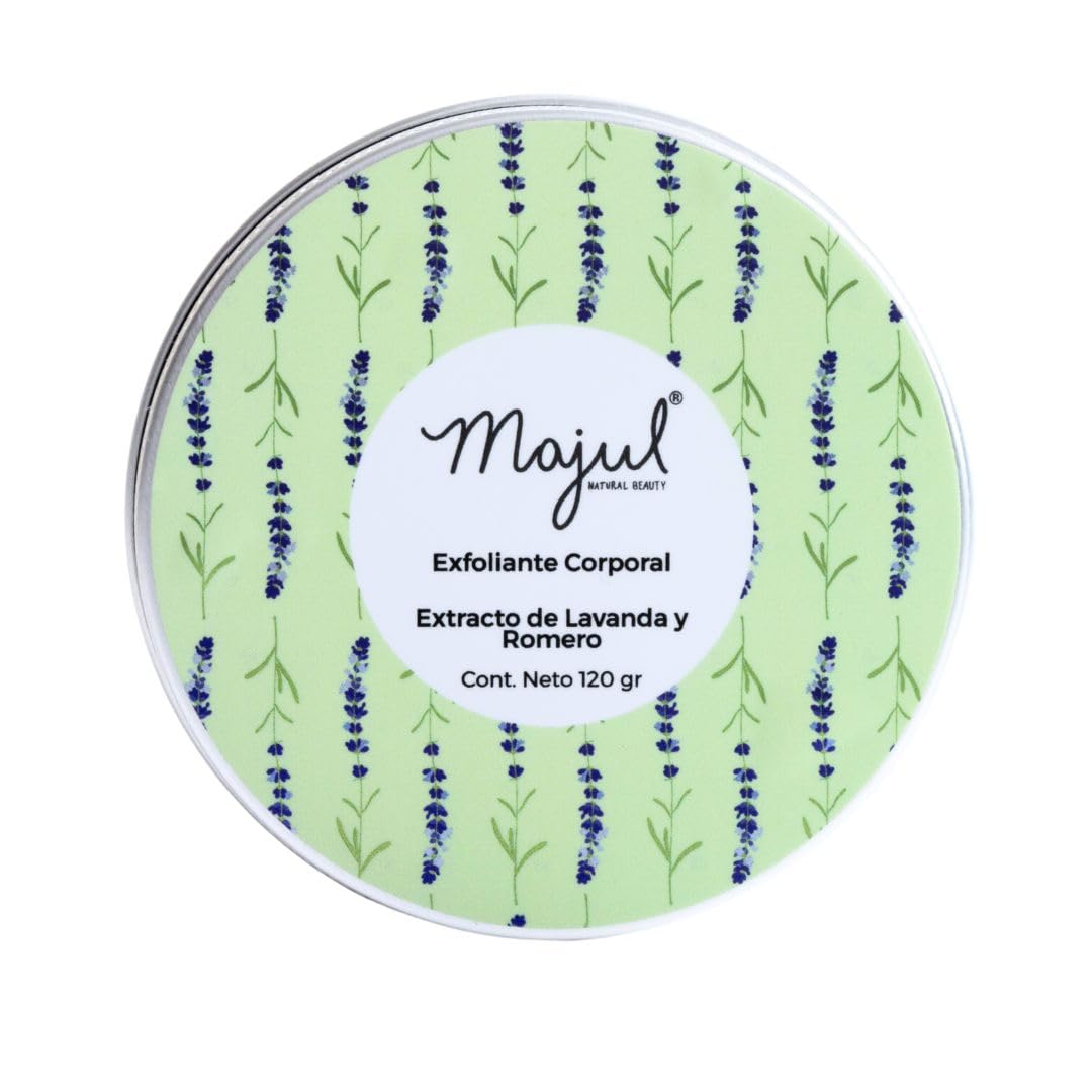 Majul Natural Beauty | Exfoliante Corporal con escencia de Lavanda y Romero, Manteca de Karité y Cacao, Exfoliante natural, presentación 120gr