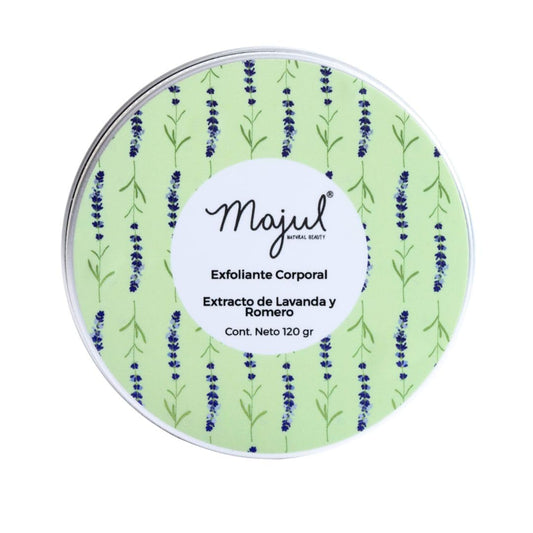 Majul Natural Beauty | Exfoliante Corporal con escencia de Lavanda y Romero, Manteca de Karité y Cacao, Exfoliante natural, presentación 120gr