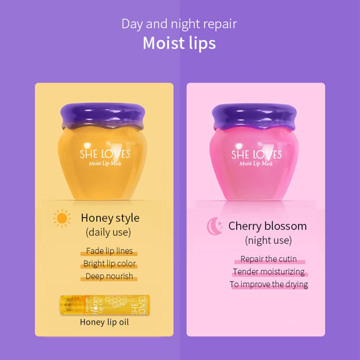 Pack de 2 Mascarillas de Labios Honey&Sakura Hidratante y Reparador para Día y Noche