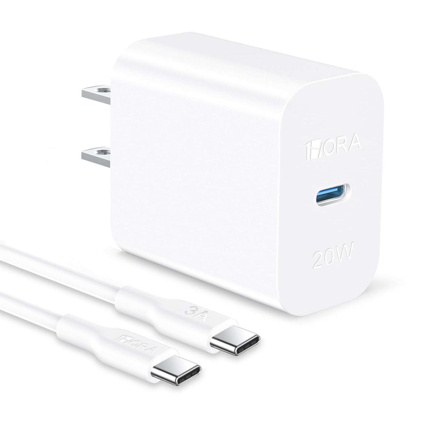 1 Hora Cargador USB C, PD 20W Cargador Tipo C Carga Rápida, con Cable USB C a C 1M 3A, Compatible con IP15, Galaxy S23/22/21 Ultra/Note10/S20 Ultra/S10/S9/S8, Motorola, Blanco