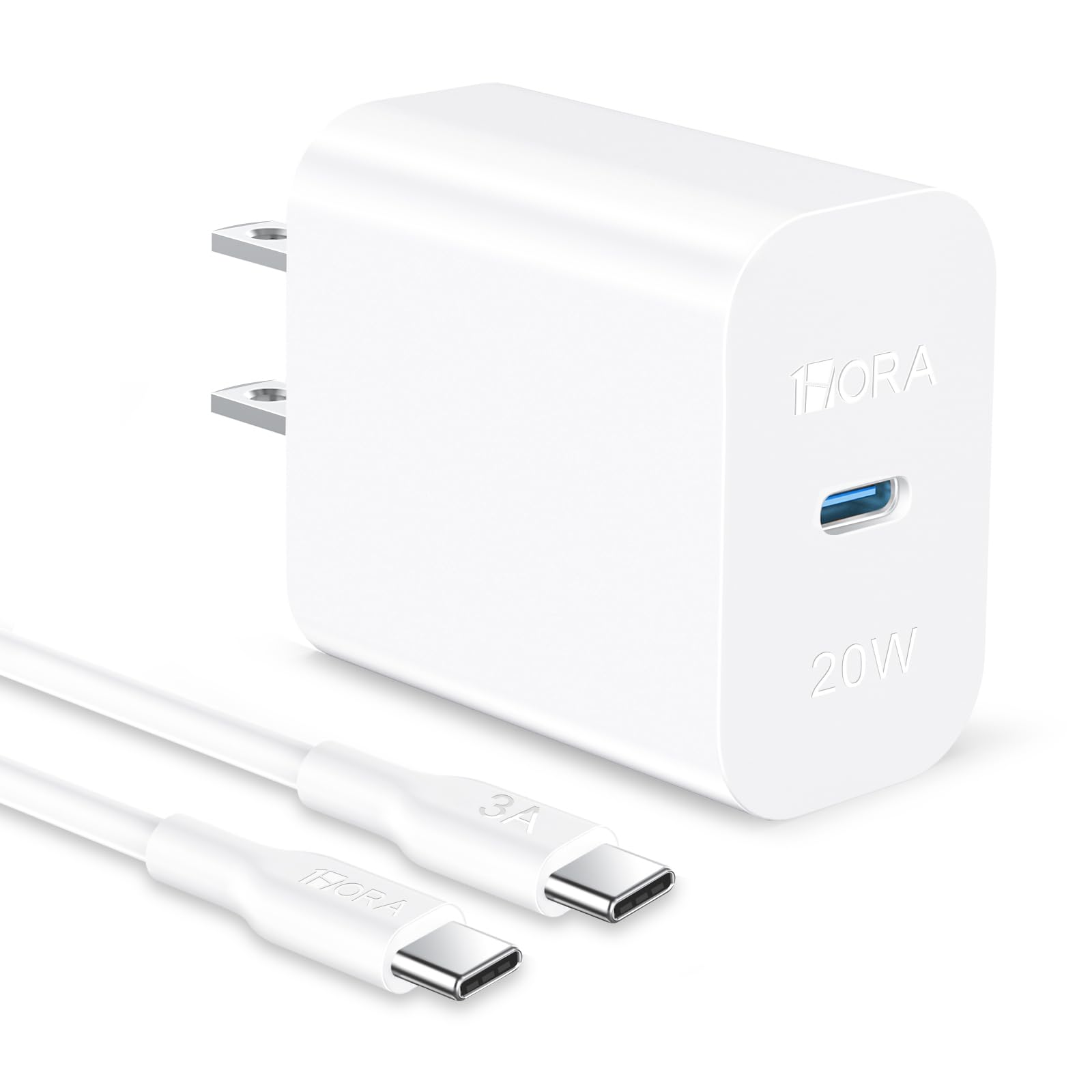 1 Hora Cargador USB C, PD 20W Cargador Tipo C Carga Rápida, con Cable USB C a C 1M 3A, Compatible con IP15, Galaxy S23/22/21 Ultra/Note10/S20 Ultra/S10/S9/S8, Motorola, Blanco