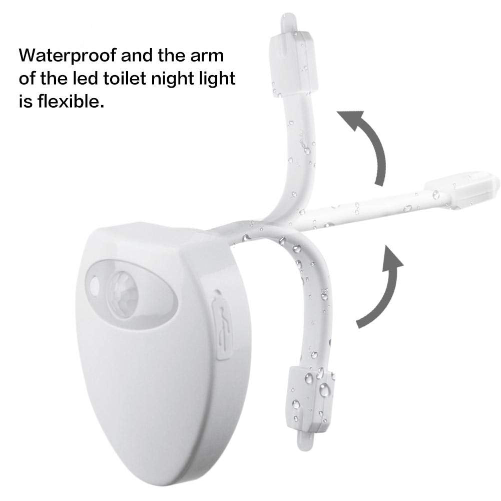 Luz nocturna de inodoro, recargable LED de inducción de movimiento para baño, sensor de luz nocturna de 8 colores con cable USB, ideal para entrenamiento de orinal
