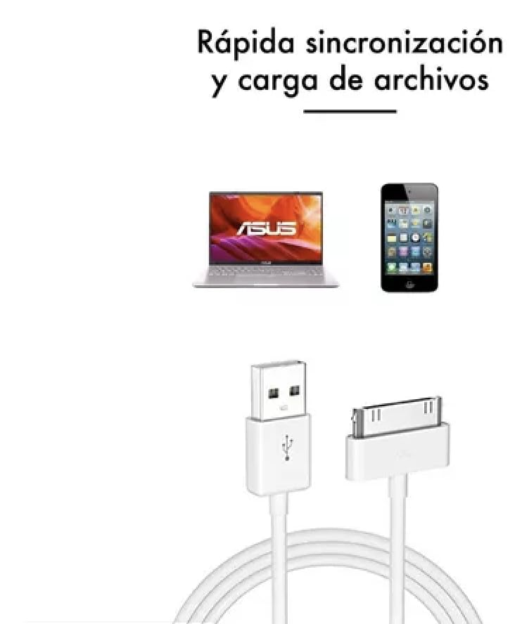 Cable Usb a 30 Pines ORIGINAL De Carga Rapida 4APREMIUM- OEM [APLE MFi Certificado 1 AÑO DE GARANTIA. PREMIUM, OEM compatible con iPhone 2-4, iPad 1-3 y ipod touch y clasico, etc (USB A 30 PINES)