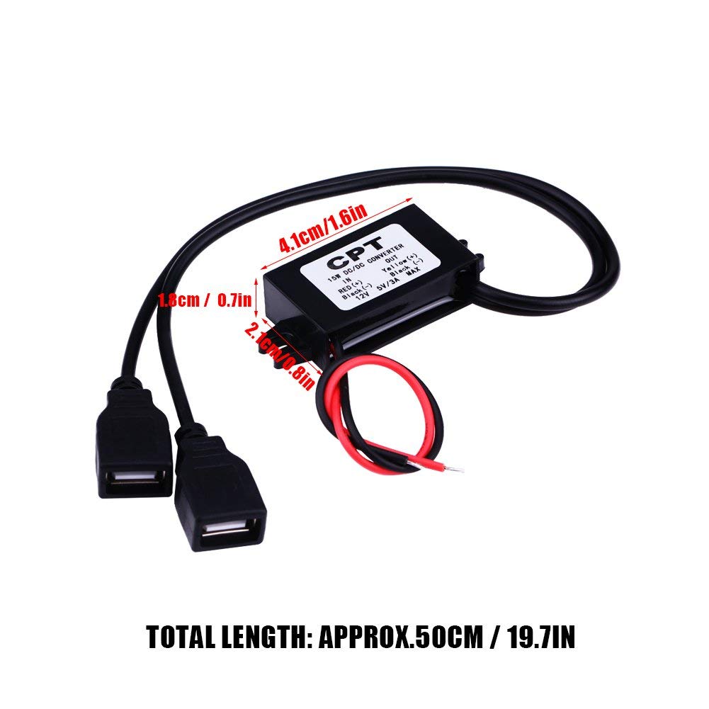 Keenso Waterproof DC Converter 3A DC 12V a DC 5V Adaptador de cargador USB dual Módulo convertidor Adaptador de corriente dual Convertidor DC a DC Módulo de fuente de